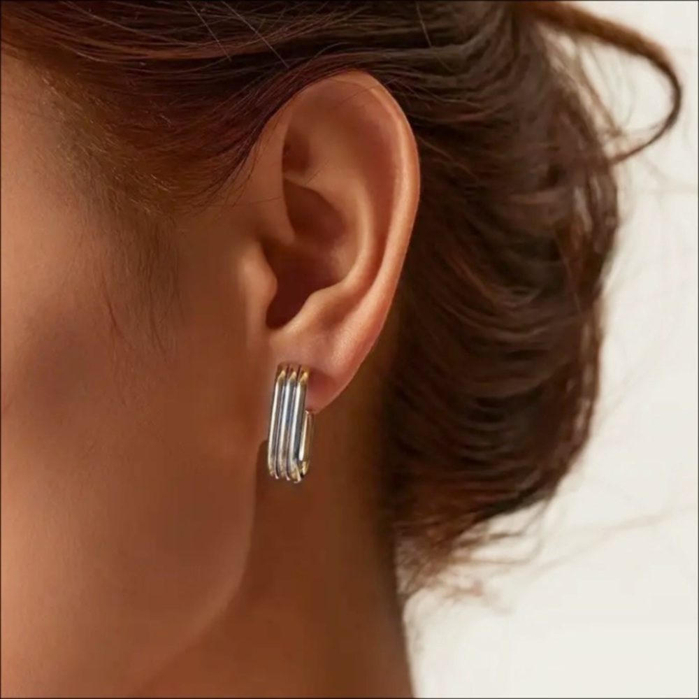 BOGO! Hoop Triple bar earrings Deco - in Silver Color- Boutique NEW